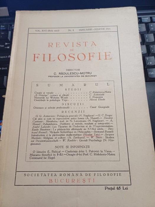 Revista de filosofie nr. 1/1931