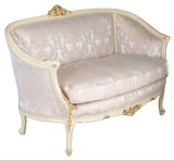 Sofa din lemn masiv alb cu tapiterie bej cu flori gri CAT559D27