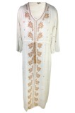 Rochie dama casual RL24, alb crystal/crem , marimea 3XL, Bumbac