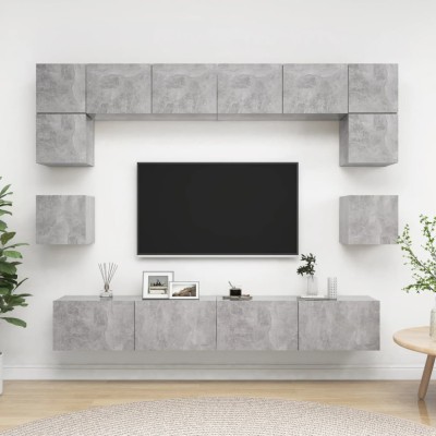 vidaXL Set de dulapuri TV, 8 piese, gri beton, lemn prelucrat foto