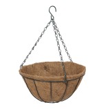 Cos suspendat pentru flori Versay HY11-02, maro, otel + fibra cocos, cu lant si carlig, 30 x 15 cm