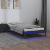 Cadru de pat single, cu LED, gri, 90x190 cm, lemn masiv GartenMobel Dekor, vidaXL