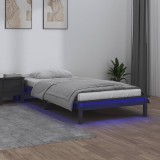 Cadru de pat single, cu LED, gri, 90x190 cm, lemn masiv