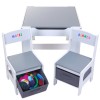 Set Masuta cu Scaun Copii Lemn MDF 3 in 1: Tabla Desen, Depozitare, 3-6 Ani, Alb/Gri + Litere Personalizare