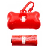 Set 2 role x 15 saci menajeri pentru fecale si dispenser cu agatatoare in forma de os, pentru caini si pisici, Rosu, Ropet