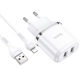 Incarcator Retea cu cablu Lightning HOCO N4, 2 X USB, 2.4A, Alb