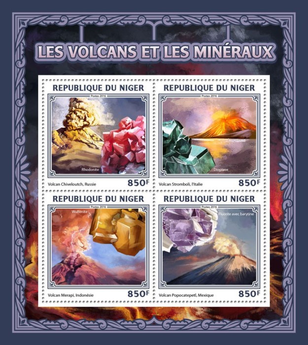 NIGER 2016 - Minerale si vulcani / set complet - colita + bloc MNH