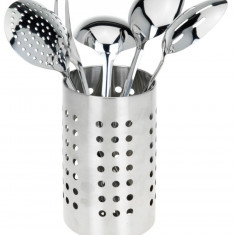 Set 5 ustensile de bucatarie cu suport, 10.5x18 cm, inox