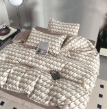 Cumpara ieftin Lenjerie Pat Bumbac 4 Piese Lumar XF065 Bej - Set Pat Single, Husa Pilota 200x155 cm, Cearceaf 200x175 cm, Fete Perna 55x75 cm