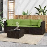 Cumpara ieftin Set mobilier de grădină cu perne, 4 piese, maro, poliratan