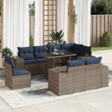 Set mobilier grădină cu perne 7piese gri poliratan/lemn acacia