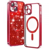 Husa MagSafe pentru Apple iPhone 15, Techsuit, Luxury Glitter, Rosie