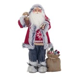 Figurina decorativa Mos Craciun cu sac si ursulet, 46 cm, General