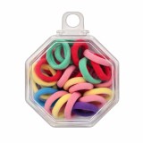 Cumpara ieftin Set 25 elastice par subtiri 1.5 cm multicolor pastel, elastice textile pentru fete si femei, cutie hexagonala cu agatatoare