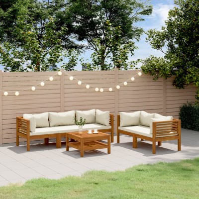 Gossi set mobilier gradina cu perne crem, 6 piese, lemn masiv acacia foto