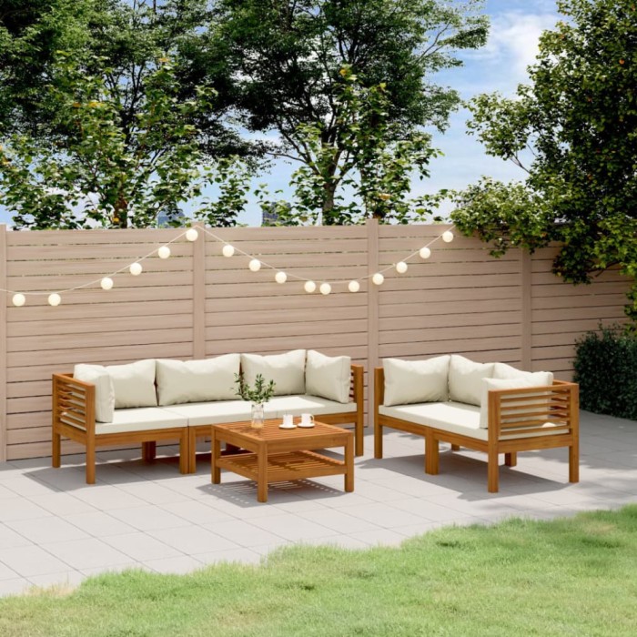 Gossi set mobilier gradina cu perne crem, 6 piese, lemn masiv acacia