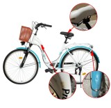 Cumpara ieftin Bicicleta dama, roti 28 inch, 7 viteze Shimano, V-Brake, cos cumparaturi, portbagaj, alb turcoaz, RESIGILAT