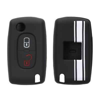 Husa Cheie Auto pentru Peugeot / Citroen - 2 Butoane, Silicon, Negru, 45652.03 foto