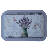 Farfurie metalica tip tava Pufo Lavender bouquet pentru servire desert, prajituri, aperitive, 34 x 23 cm