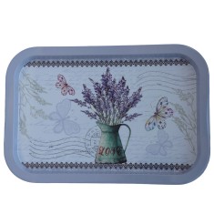 Farfurie metalica tip tava Pufo Lavender bouquet pentru servire desert, prajituri, aperitive, 34 x 23 cm