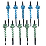 Cumpara ieftin Agrafe decorative albastru si verde deschis 5 x 1 cm cu pietre artificiale, set 10, 5 albastru si 5 verde deschis, model floral pentru coc, suvite si