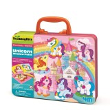 Cumpara ieftin Set creativ vitralii Unicorni 4M, vopsele geam, joc educativ fete, cutie metalica, 23cm x 18cm x 3cm, 4 ani+