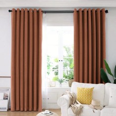Draperie din catifea blackout cu inele argintii, Madison, 150x260 cm, densitate 700 g/ml, Sepia, 1 buc