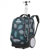 Ghiozdan cu roti 2 in 1, KidsCare Frunze, troler scolar cu maner telescopic si roti mari pline, rucsac pentru copii, verde