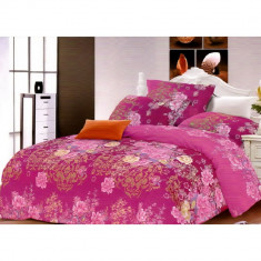 Lenjerie de pat pentru o persoana cu husa de perna dreptunghiulara, Glamour, bumbac ranforce, gramaj tesatura 120 g/mp, multicolor