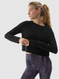 Tricou crop-top cu m&acirc;necă lungă de yoga cu adaos de modal pentru femei - negru, 4F Sportswear