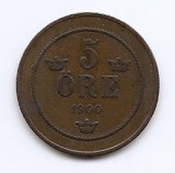 Suedia 5 Ore 1900 - Oscar II (litere mari) Bronz, 27 mm KM-757, Europa