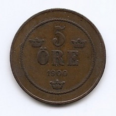 Suedia 5 Ore 1900 - Oscar II (litere mari) Bronz, 27 mm KM-757