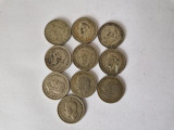 Anglia lot de 10 Monede George V-VI Argint -One Shilling,1921-1943.