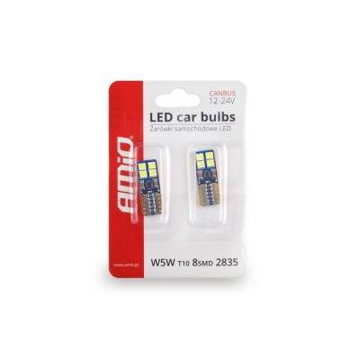 Set becuri auto cu LED CANBUS T10e W5W 8 SMD Alb 12/24V AM01635. foto