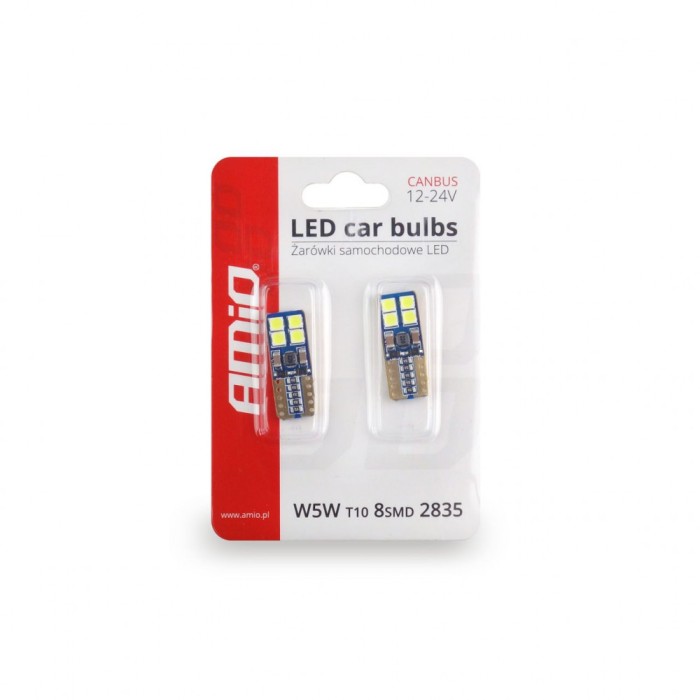 Set becuri auto cu LED CANBUS T10e W5W 8 SMD Alb 12/24V AM01635.