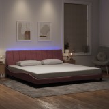 VidaXL Cadru de pat cu lumini LED, roz, 200x200 cm, catifea