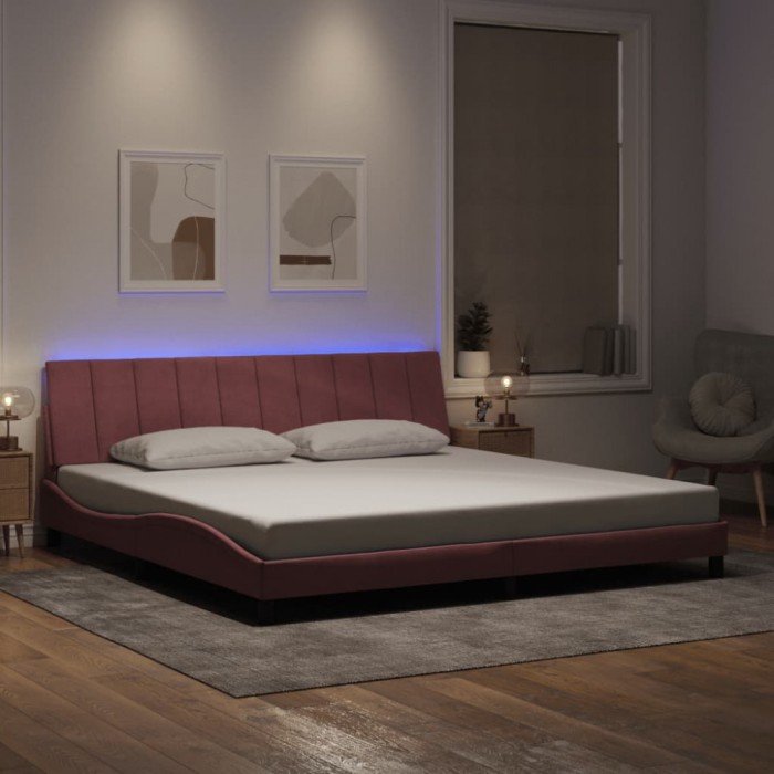 Gossi cadru de pat cu lumini led, roz, 200x200 cm, catifea