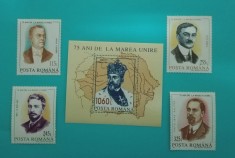 TIMBRE ROMANIA 1993 LP 1328+LP1329a 75 ANI MAREA UNIRE SERIE +COLITA DANTELATA
