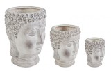 Cumpara ieftin Set 3 ghivece flori ceramica gri Buddha 19x18x24 cm, 26.5x25x34 cm, 36x36.5x49.5 cm