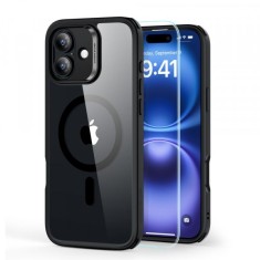 Husa MagSafe pentru Apple iPhone 16, ESR, Classic Hybrid with Screen Protector, Neagra Transparenta