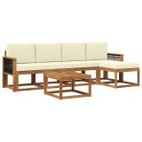 vidaXL Set de canapele de exterior 6 pcs Natural și Crem Poliester 3385151