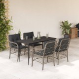 Cumpara ieftin Set mobilier de grădină cu perne, 5 piese gri deschis poliratan
