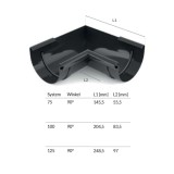 Eckst&uuml;ck Innen 90&deg; graphit System 125