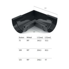 Eckst&uuml;ck Innen 90&deg; graphit System 125