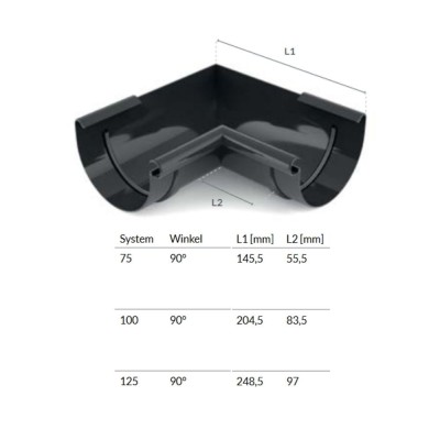 Eckst&amp;uuml;ck Innen 90&amp;deg; graphit System 125 foto
