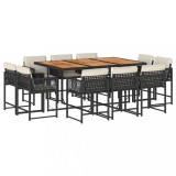 Cumpara ieftin Set mobilier de exterior cu perne, 11 piese, negru, poliratan