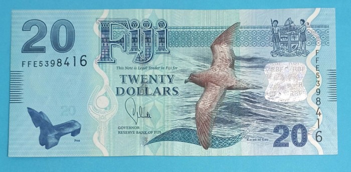 Bancnotă Fiji (pick 117) 20 Dollars 2012 aUNC serie: FFE5398416