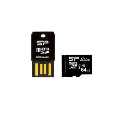 Card Reader Silicon Power Key Silicon Power USB 2.0 Black + Memory Card microSD 64GB foto