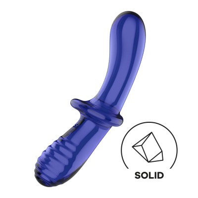 Dildo Din Sticla Borosilicata Double Crystal, Albastru, 19 cm foto