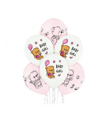 Set 6 baloane Cute Baby Girl alb roz 30 cm foto